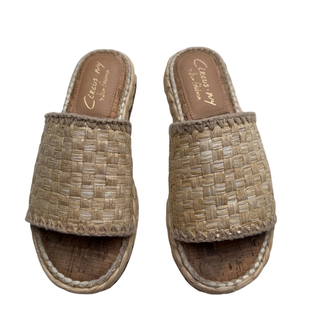 Circus NY Sam Edelman Raffia Slide Sandals Woven Espadrille Platform Tan 7.5